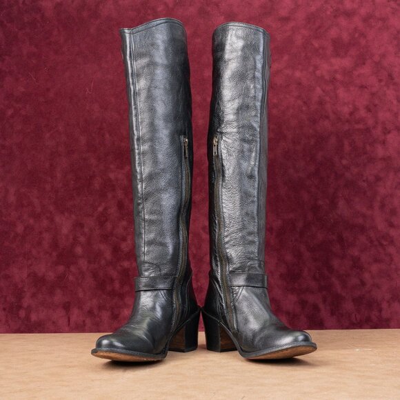 Steve Madden Women Vintage Retro 90s Black Leather Moto OTK Boots sz 7.5 - Picture 2 of 10